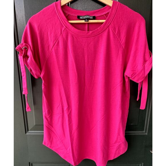 NEW HFR x Megan Renee HSN Soft Touch Magic Jersey Tie Sleeve Top in Fuchsia Sz M - Picture 2 of 7